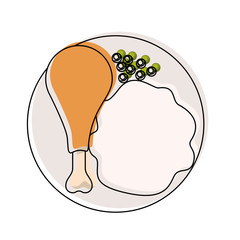 food plate chicken thigh with peas and rice in watercolor silhouette on white background