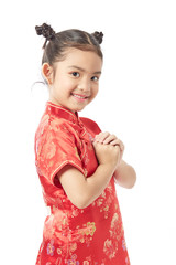 Cute girl wearing red Chinese suit