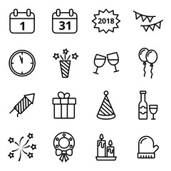 Happy New Year line icons set. Mono vector symbols