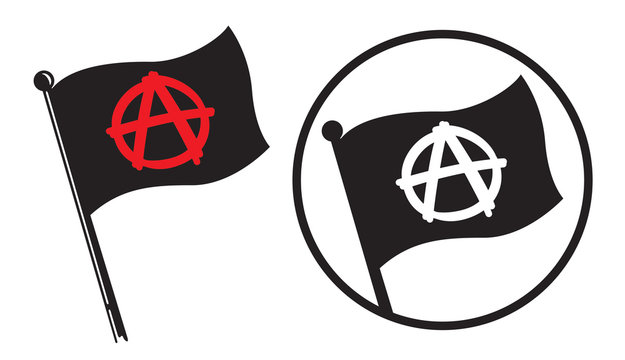 Anarchy Black Flag Icons
Vector illustration of black flag on pole with the anarchy symbol of letter A in circle.