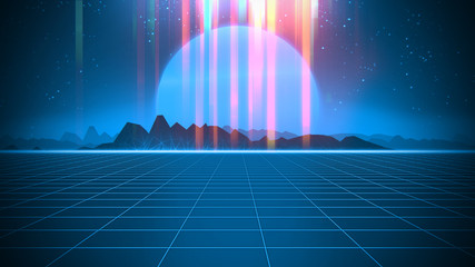 Retro futuristic background 1980s style 3d illustration.