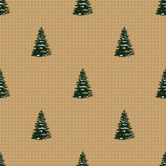Seamless Merry Christmas Festive Pattern with Tree