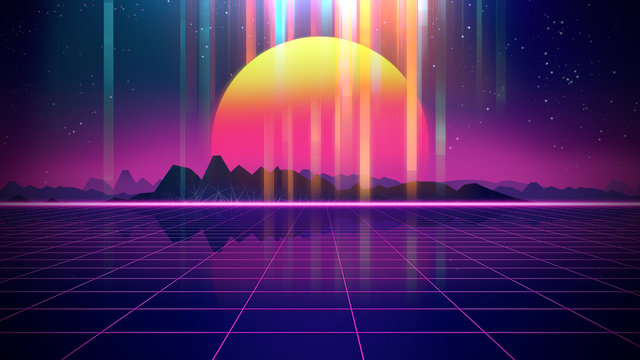 Retro Futuristic Background 1980s Style 3d Illustration.