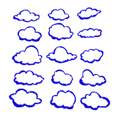 Set of Cloud in Blue Ink