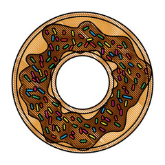donut with chocolate and colours sparks in colored crayon silhouette on white background