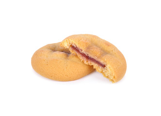 blueberry jam filled cookies on white background
