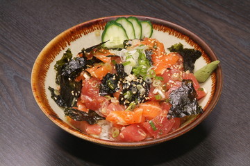 Seafood with rice on the half shell