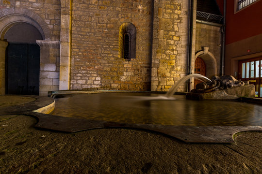Brunnen am Mainzer Dom bei Nacht