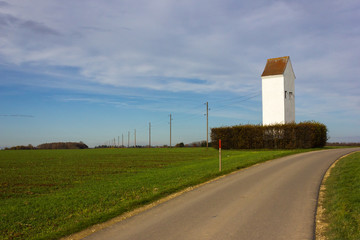 telegraph pole in autumn landscape