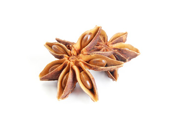 Closeup of star-anise on white background     
