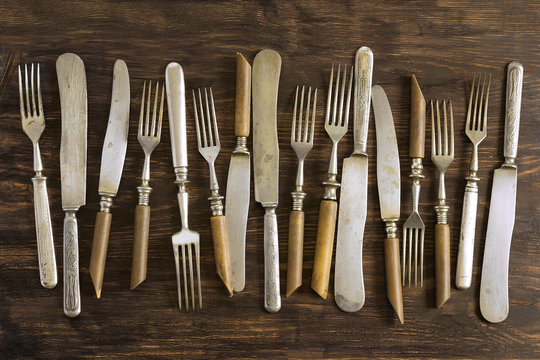 Old cutlery on the table