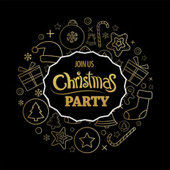 Merry christmas party invitations and  greeting card on black background. Vector illustration element for happy new year design.