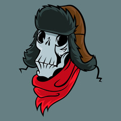 Naklejka premium Cartoon skull in a winter hat with ear flaps. T-shirt print idea