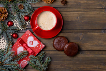 Coffee and cookie with Christmas decoration