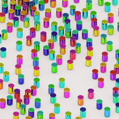Isometric perspective on scattered vibrantly colored cans