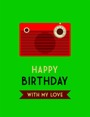 cute radio happy birthday greeting card vector