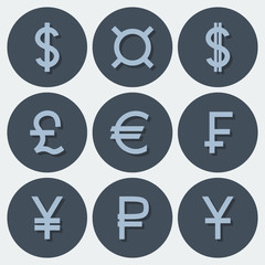Set of icons with different currency symbols