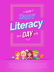 Happy Literacy Day Vector Illustration on Pink