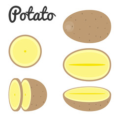 Vector set of potato, half and slice potato