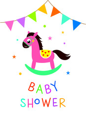 cute horse baby shower greeting card vector
