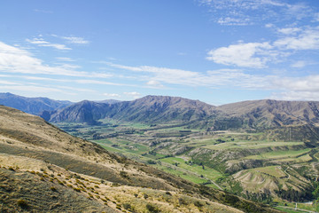 landscape of mountain range with strong sunlight in New Zealand