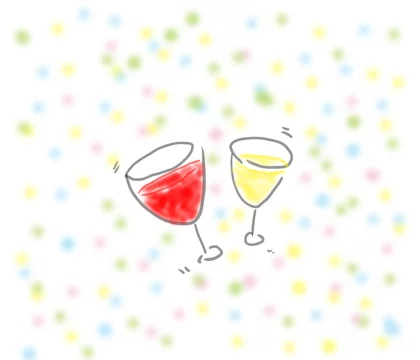 ワインで乾杯 赤ワイン 白ワインの入ったグラス オシャレなゆるいイラスト ほわほわカラフル背景 Stock イラスト Adobe Stock