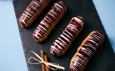 Traditional French desserts eclairs