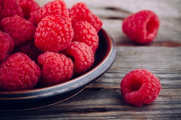fresh ripe organic raspberries closeup