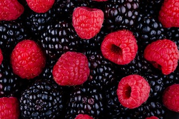 fresh ripe organic raspberries and blackberries