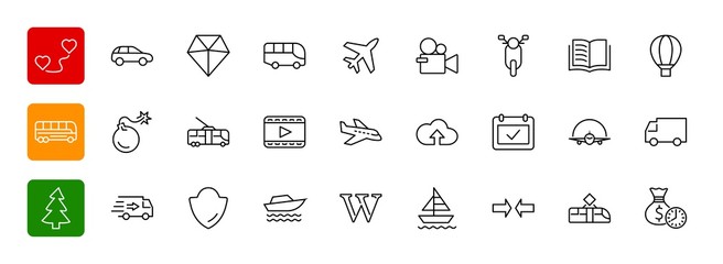 Set of Public Transport Related Vector Line Icons. Contains such