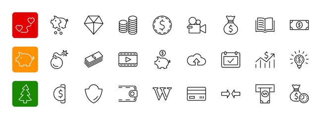 Set of Money Related Vector Line Icons. Contains such Icons as M