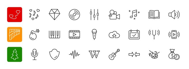 Set of Music Related Vector Line Icons. Contains such Icons as P