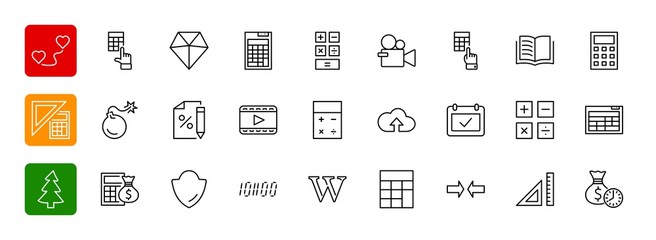 Set of Calculation Vector Line Icons. Contains such Icons as Cal