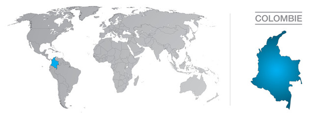 Colombie dans le monde, avec frontières et tous les pays du monde séparés
