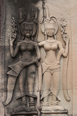 Naklejka premium black and white detail at angkor in cambodia