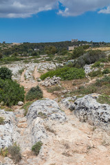 Mysterious ancient cart ruts at Misrah Ghar il-Kbir aka Clapham Junction, a prehistoric site near the Dingli Cliffs, Siggiewi, Malta