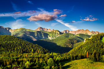 Naklejka premium Sunset in Tatras in Poland at summer, Europe