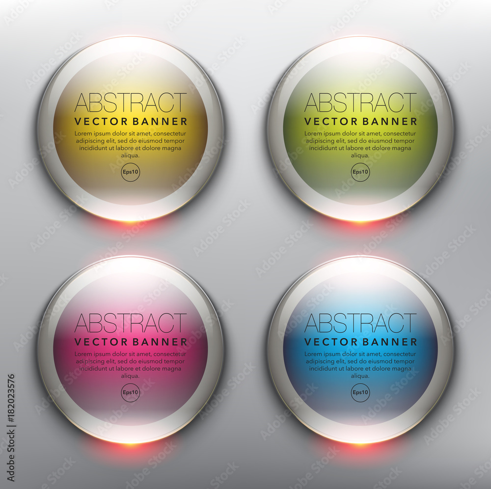 Wall mural vector glass web banners set of 4. round glossy banners. isolated with realistic light and shadow on