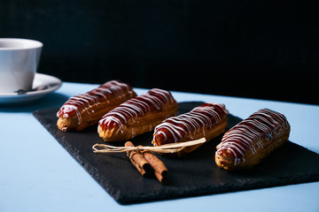 French eclairs with chocolate
