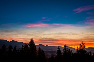 Sunset in Tatras mountain in Zakopane in Poland