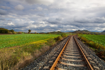 Fototapeta na wymiar Single railway track in Rana, Czech Republic