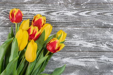 Tulip flowers on wooden background