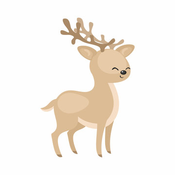 The image of a cute cartoon reindeer. Vector illustration.