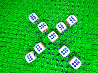 Dice on green background