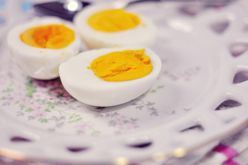 Delicious breakfast with boiled eggs