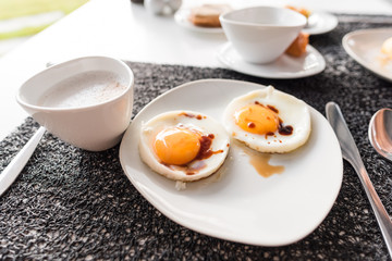 breakfast with eggs and coffee