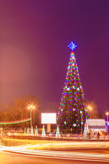 New Year tree with illumination in the city