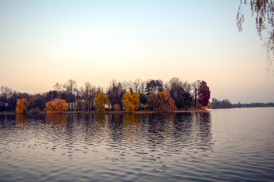 The lake in the park Herastrau in Bucharest, Romania.