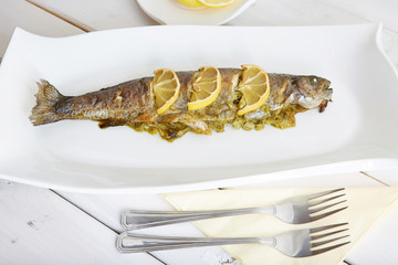 Baked trout. Griled fish. 