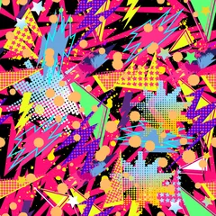Photo sur Plexiglas Graffiti Modèle abstrait vectorielle continue pour les filles, les garçons, les vêtements. Fond créatif avec des points, des figures géométriques Fond d& 39 écran drôle pour le textile et le tissu. Style de mode. Lumineux coloré